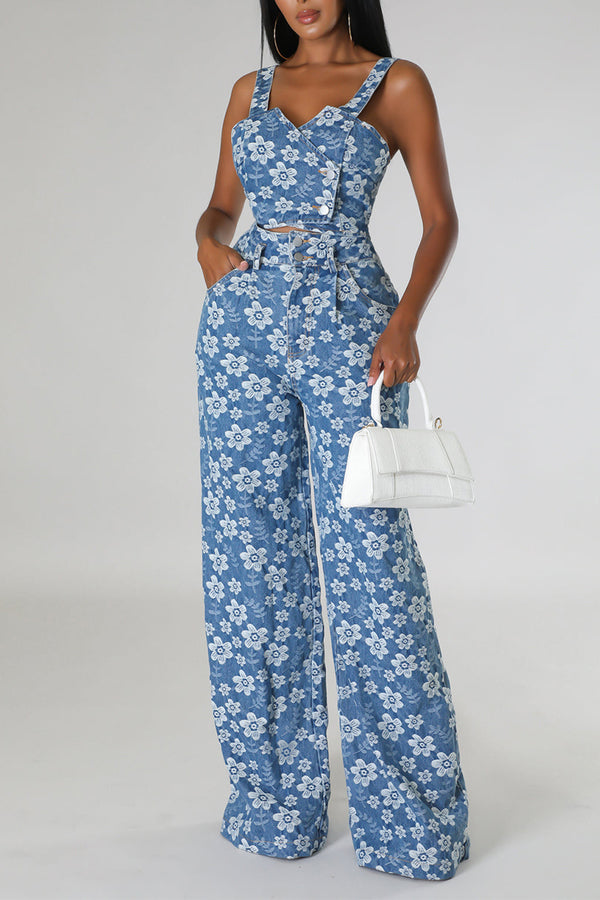 HUP1134 Flower Print Top & Pants Set