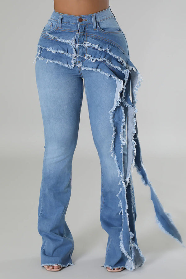 PR3068 Ruffles Denim Jeans Pant