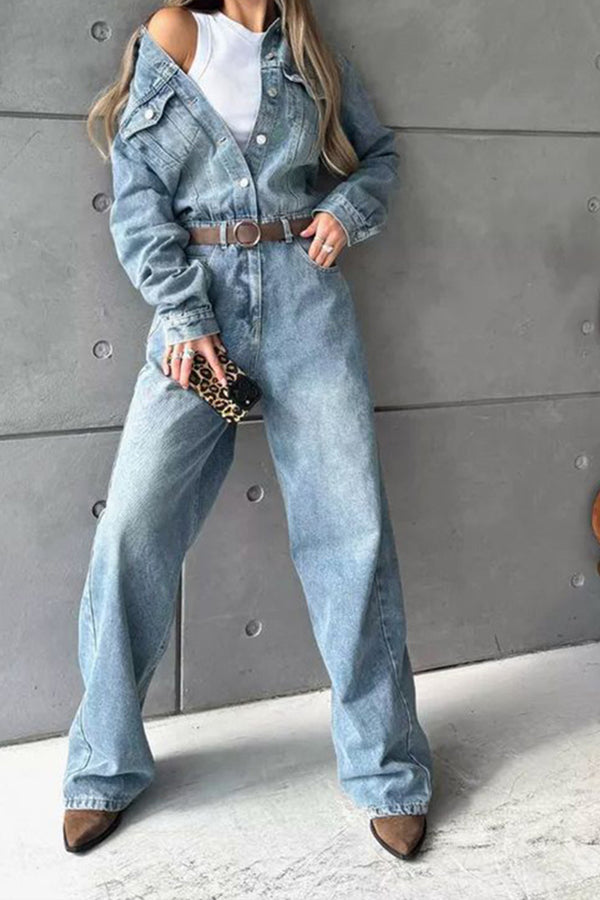 JS3414 Denim Long Sleeve Jumpsuits