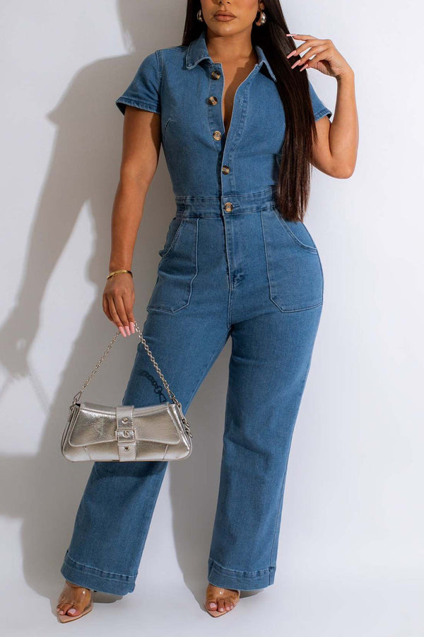 JS3442 Button-up Denim Jumpsuits