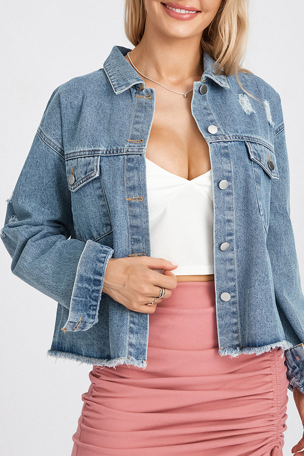 CS3363 Raw Hem Denim Jacket Outerwear