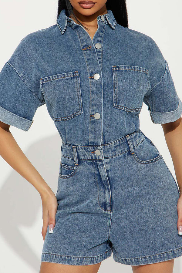 JS3453 Short Sleeve Denim Rompers