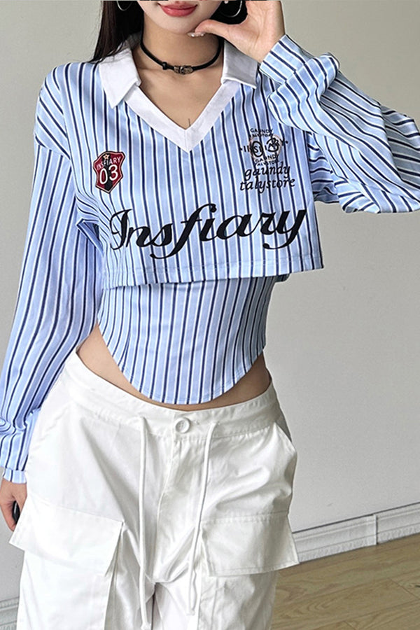 HTT1185 Sporty Striped Corset Shirt Top