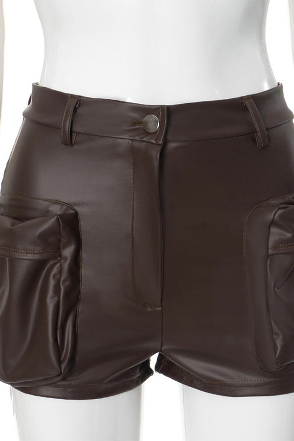 PS3263 Vegan Leather Cargo Shorts Pant