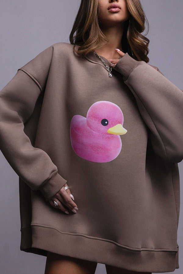 HTQ1363 Yellow duck print pullover hoodie