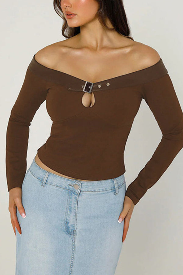 HTR1096 Off-Shoulder Buckle Detail Top