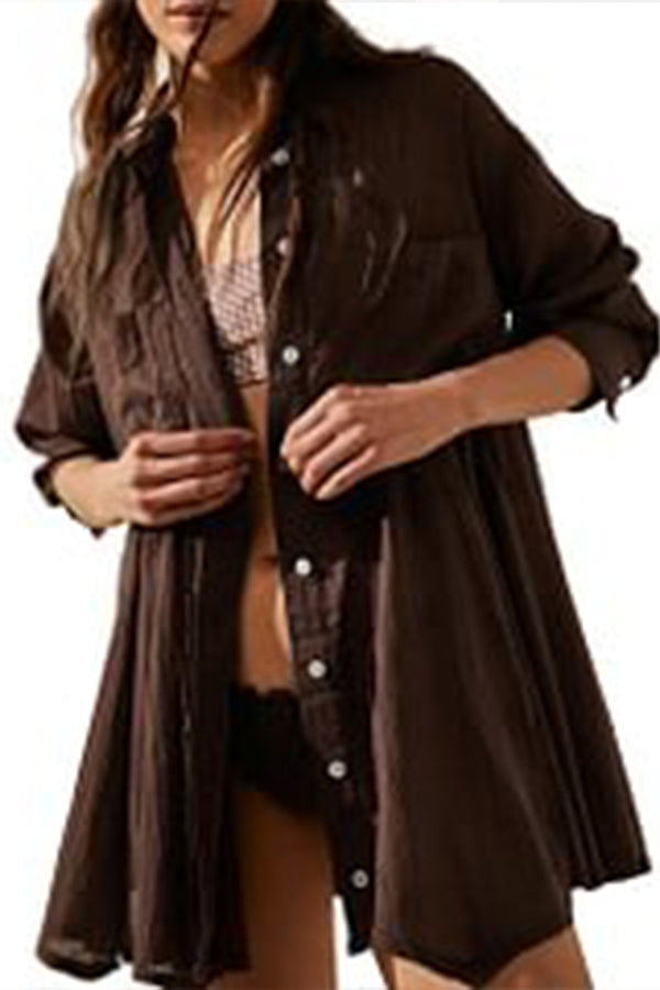 TR3237 Button Down Long Shirt Top