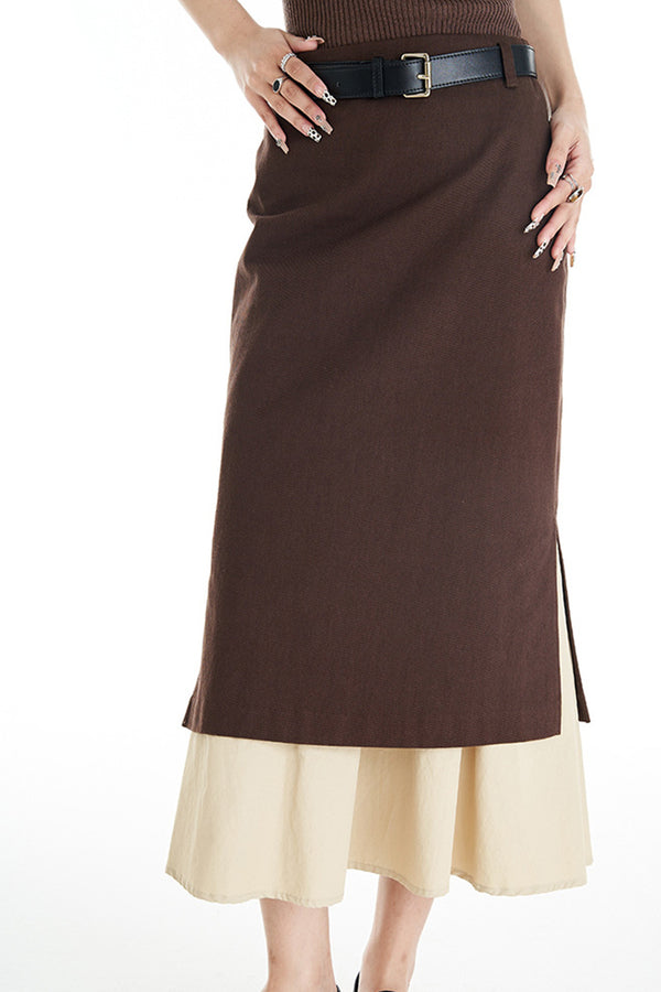 HQT1150 Layered Chic Midi Skirt