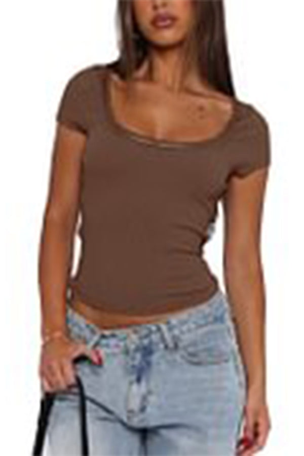 TS3348 Scoop Neck Basic Tee Top