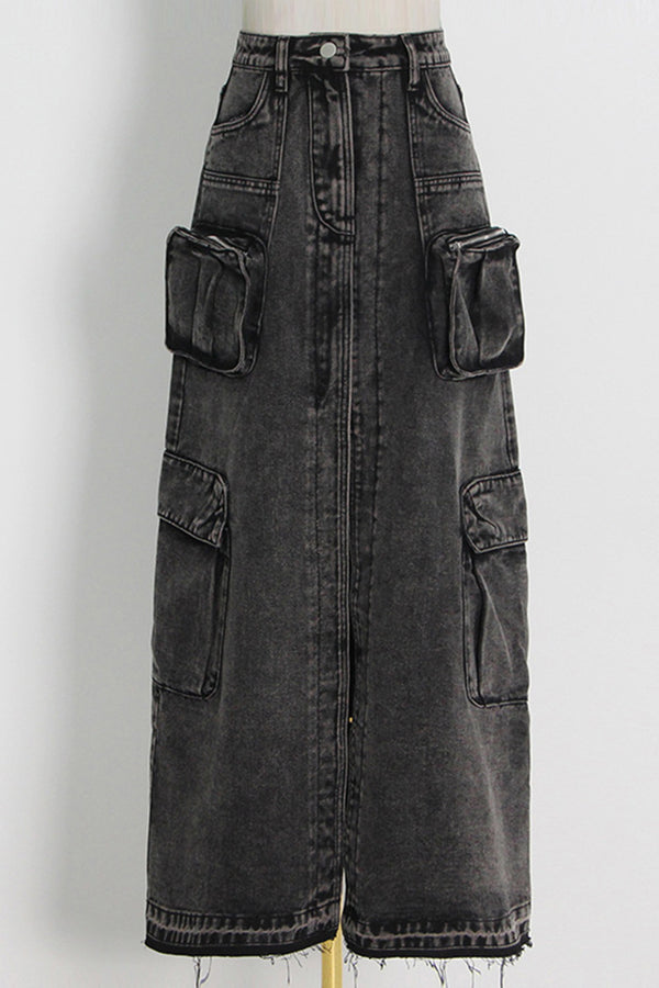 HQS1420 Urban Utility Denim Maxi Skirt