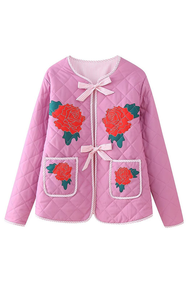 HCR1057 Quilted Floral Bow Coat Outerwear