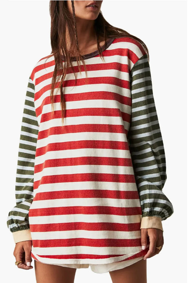 HTS1307 Striped Oversized Sweatshirt Top