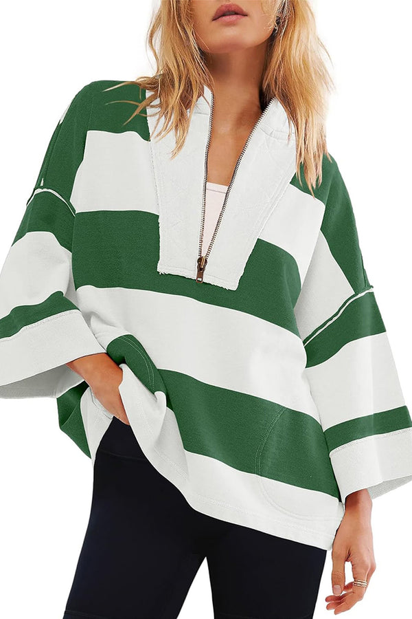 HTS1230 Quarter-Zip Oversized Pullover Top