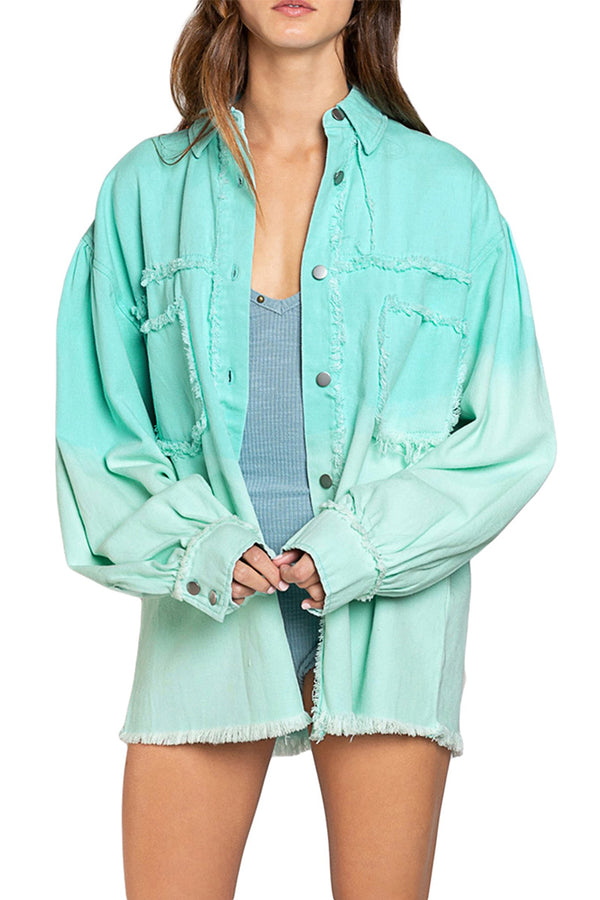 HCT1062 Mint Vibes Distressed Shacket Outerwear