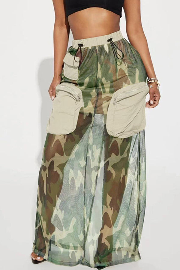 HWT1211 Camo Mesh Cargo Skirt Pant