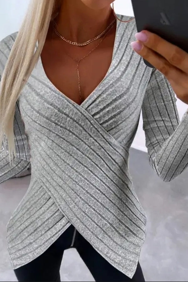 WS3224 Criss Cross V neck Shirt Top Outerwear