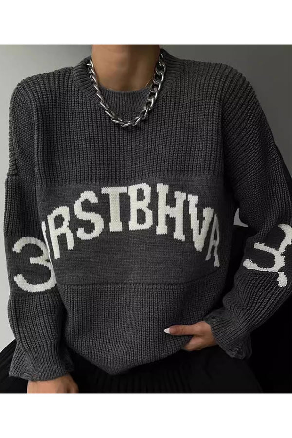 HWQ1221 Letter Print Loose Sweater