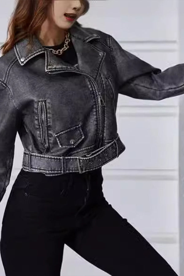 HCS1160 Edgy Cropped Moto Jacket Outerwear