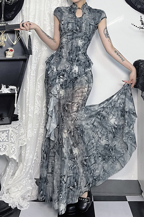 HUS1327 Gothic Sheer Lace Gown Set