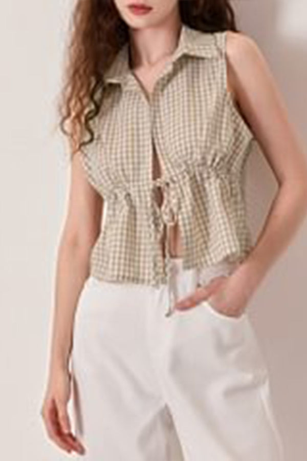 TR3264 Plaid Sleeveless Shirt Top