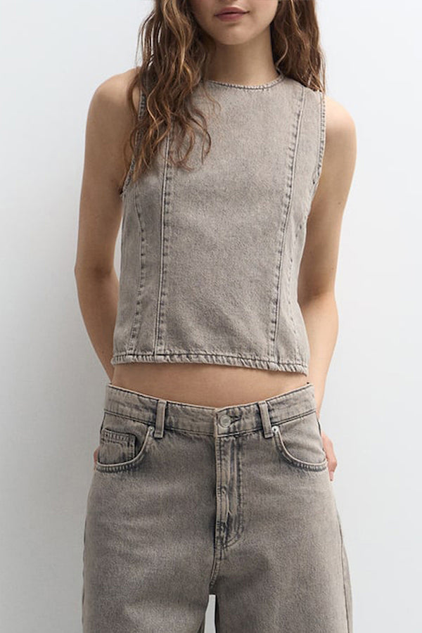 HTT1253 Minimalist Denim Crop Top