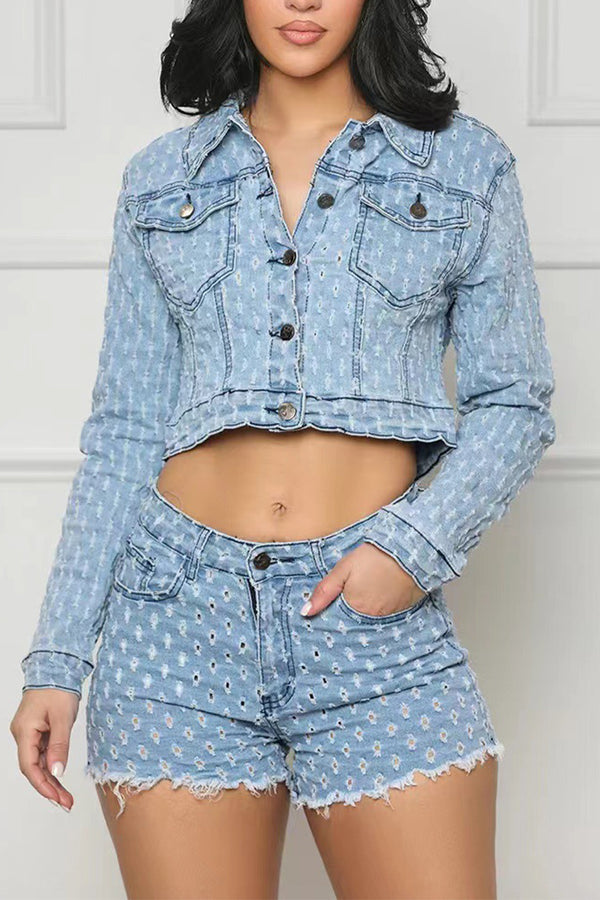 UT3003 Denim Jacket and Shorts Set