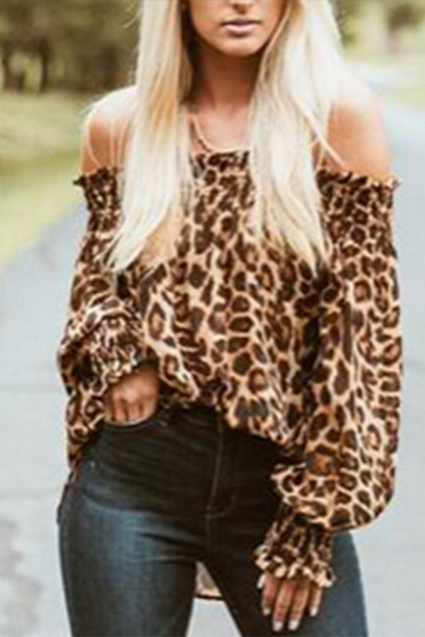 TT3119 Leopard Off Shoulder Shirt Top