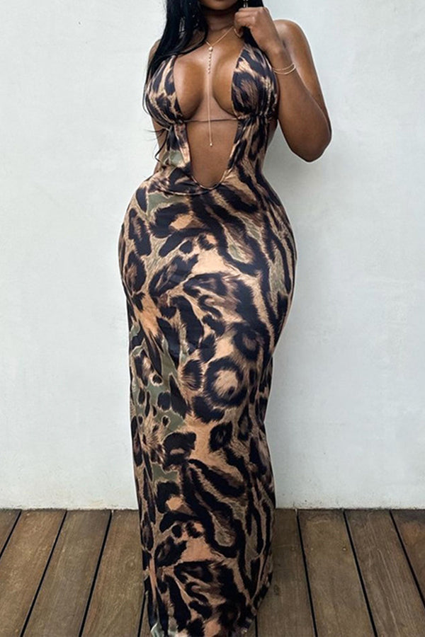 BS3329 Leopard Halter Long Dress