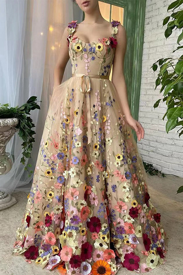 BT3052 Flower Embroidery Maxi Dress