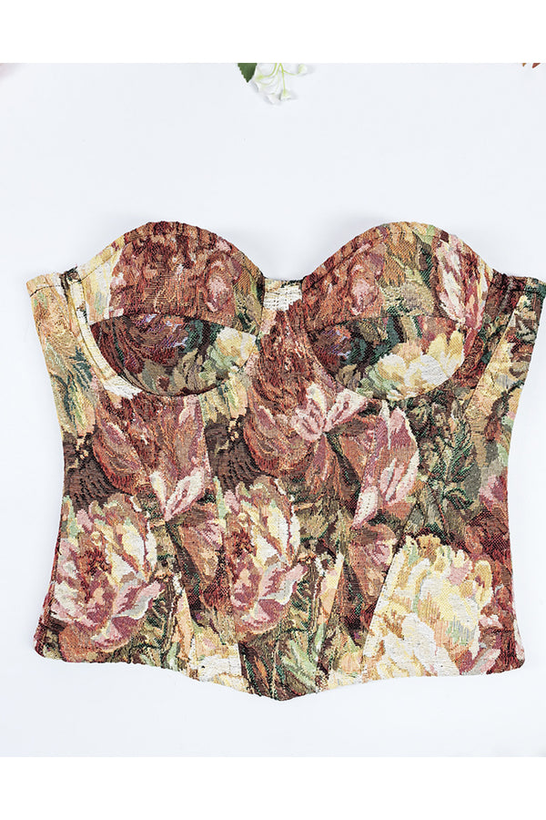 TT3249 Floral Textured Bustier Top