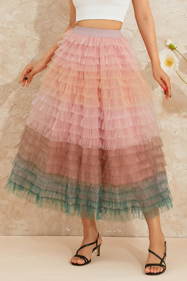 HQR1310 Ombre Layered Tulle Skirt