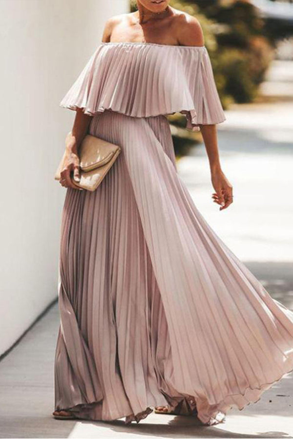 BT3042 Off Shoulder Pleats Dress