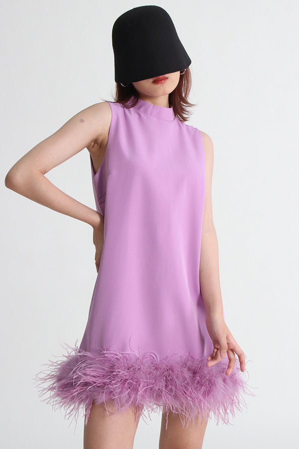 HBT1248 Round Neck Sleeveless Feather Edge A-Line Dress