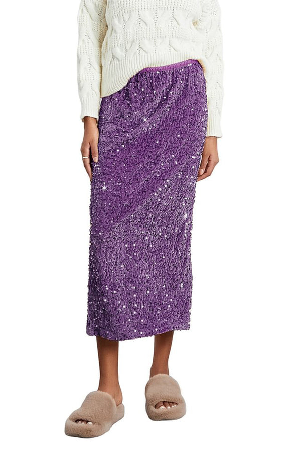 HQS1217 Shimmering Statement Midi Skirt