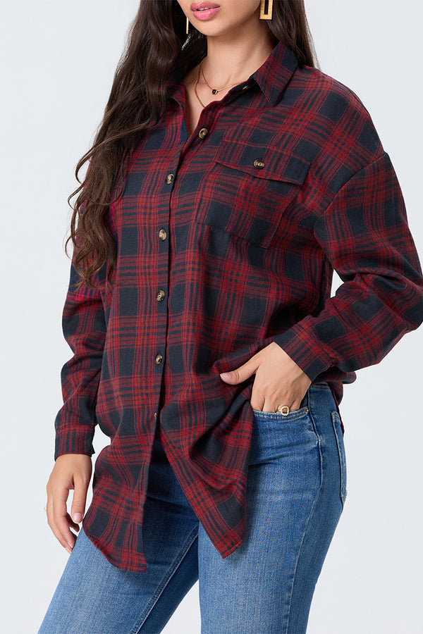 TR3365 Plaid Long Shirt Top