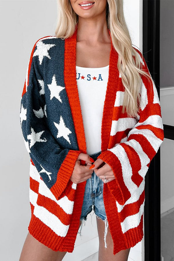 HWS1083 Patriotic Stars & Stripes Cardigan