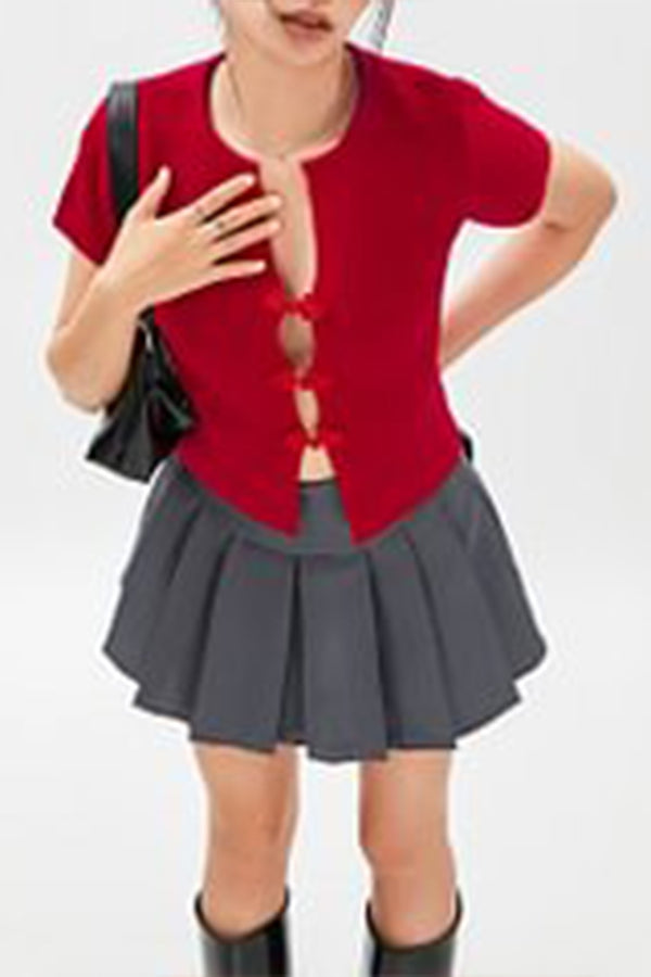 TR3253 Knitted Short Sleeve Shirt Top