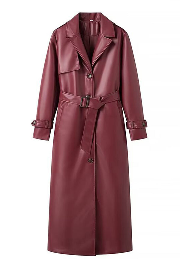 HCS1193 Oversized Leather Trench Coat Outerwear