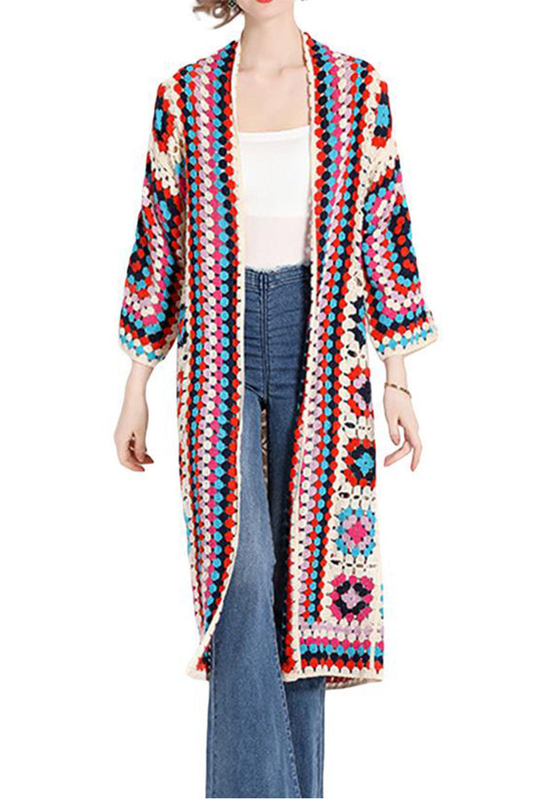 CS3306 Boho Crochet Long Cardigan Outerwear