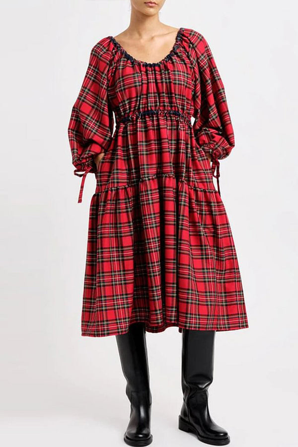 HBR1335 Plaid Prairie Midi Dress