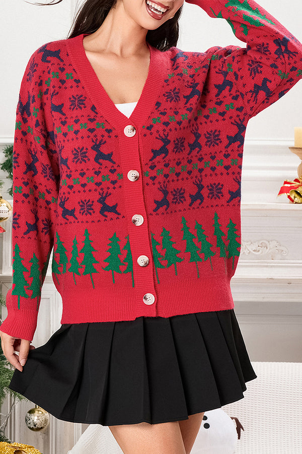 HWT1226 Festive Forest Button-Up Cardigan