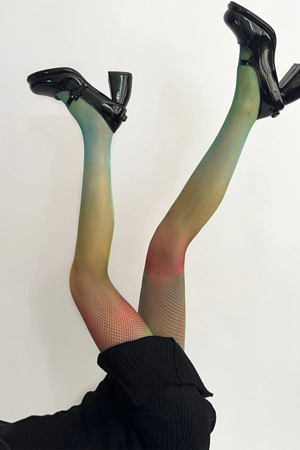 HKQ1229 Rainbow Fishnet Socks