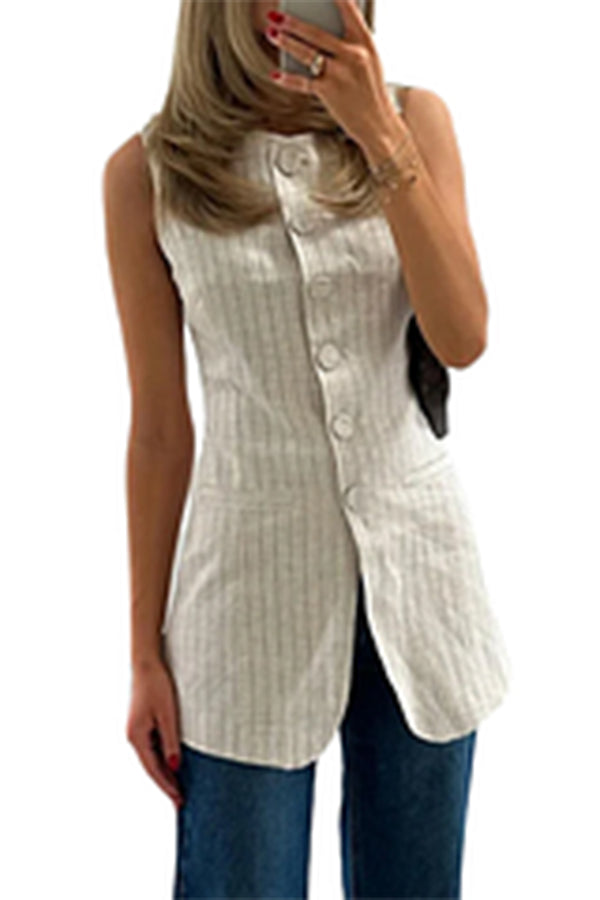 TR3267 Stripe Long Waistcoat Vest Outerwear