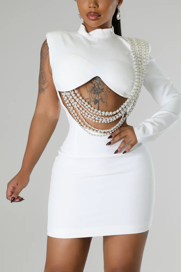 BR3097 Pearl Tassels Mini Dress