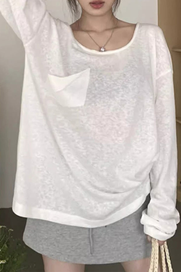 WR3392 Loose Fit Sheer Sweatshirt Top