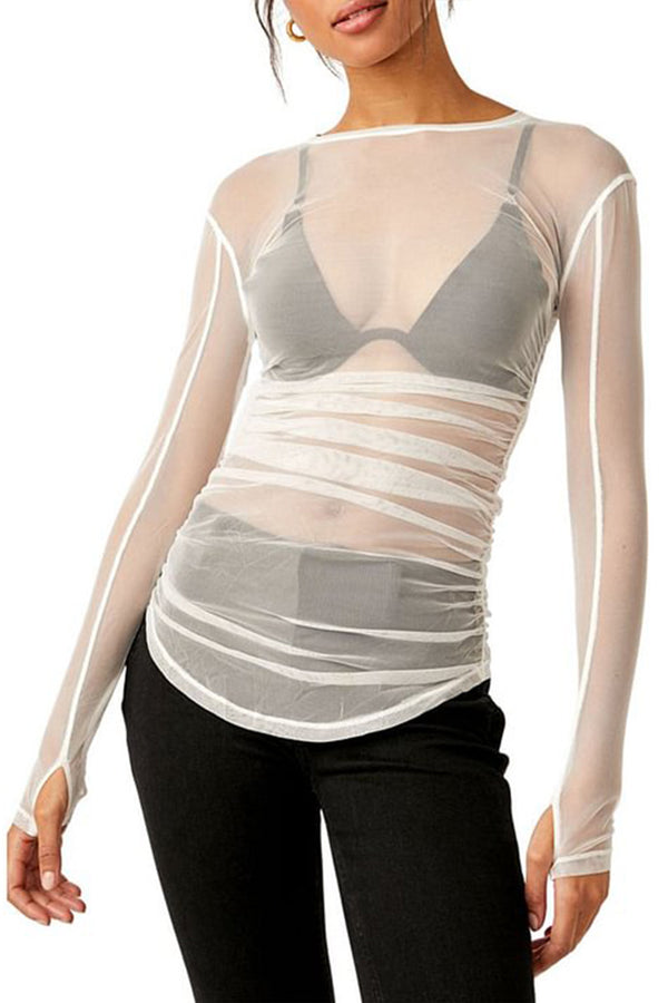 HTS1335 Sheer Mesh Long Sleeve Top