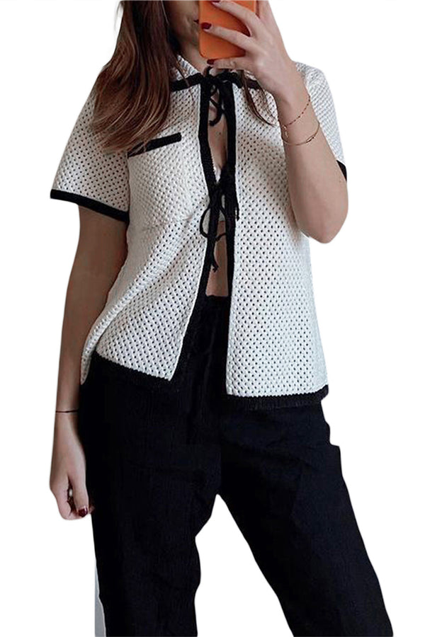 TT3076 Crochet Short Sleeve Shirt Top