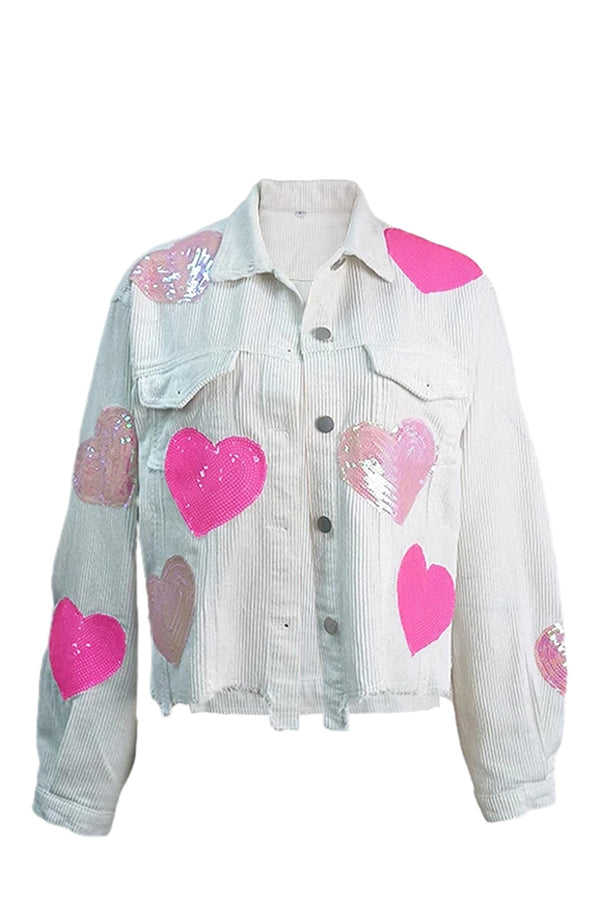 HCS1175 Sequin Heart Corduroy Jacket Outerwear