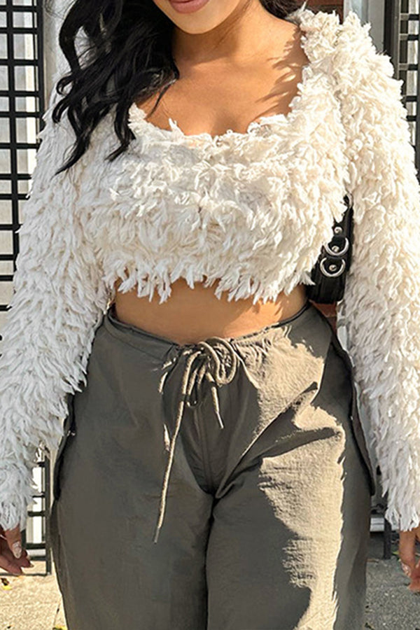 WS3322 Furry Knitted Crop Top