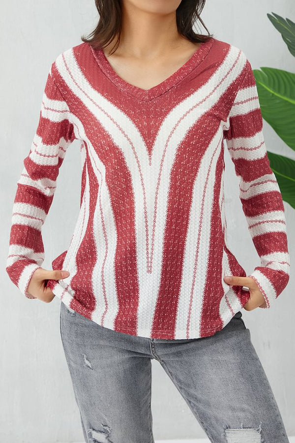 HWS1201 Striped V-Neck Knit Top